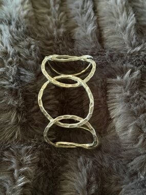 Hammered Silver Tone Open Bangle Bracelet